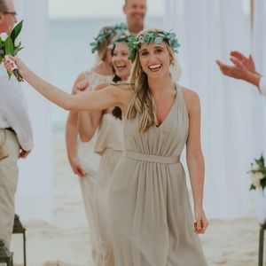 Vera Wang grey tan taupe formal bridesmaid dress